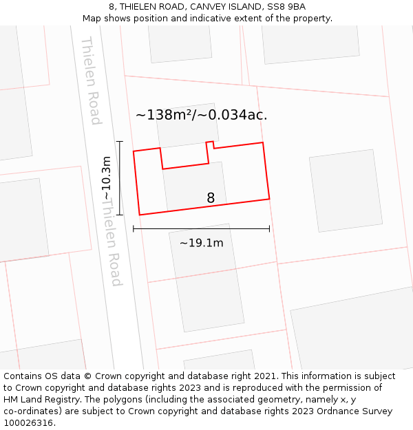 8, THIELEN ROAD, CANVEY ISLAND, SS8 9BA: Plot and title map