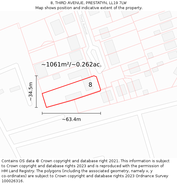 8, THIRD AVENUE, PRESTATYN, LL19 7LW: Plot and title map