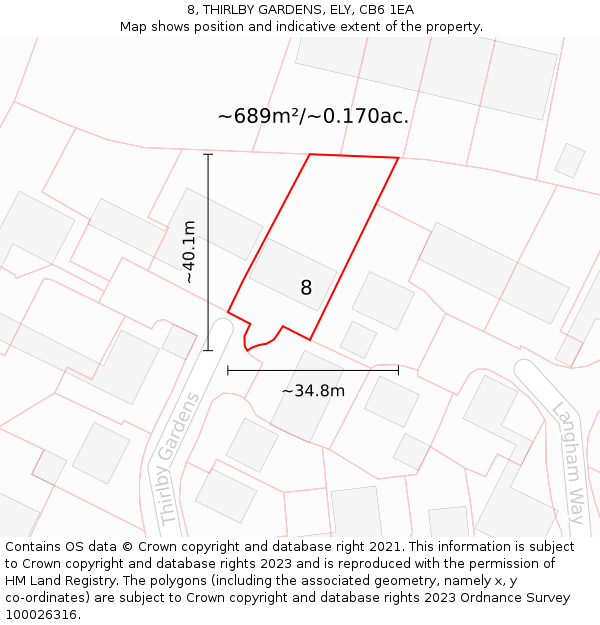 8, THIRLBY GARDENS, ELY, CB6 1EA: Plot and title map
