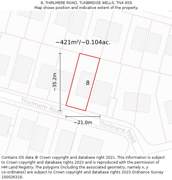 8, THIRLMERE ROAD, TUNBRIDGE WELLS, TN4 9SS: Plot and title map
