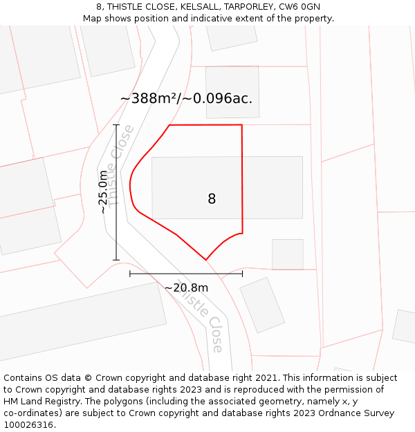 8, THISTLE CLOSE, KELSALL, TARPORLEY, CW6 0GN: Plot and title map