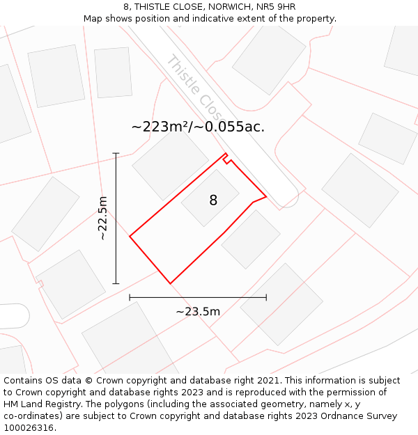 8, THISTLE CLOSE, NORWICH, NR5 9HR: Plot and title map
