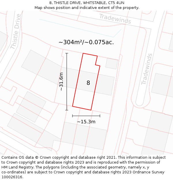 8, THISTLE DRIVE, WHITSTABLE, CT5 4UN: Plot and title map