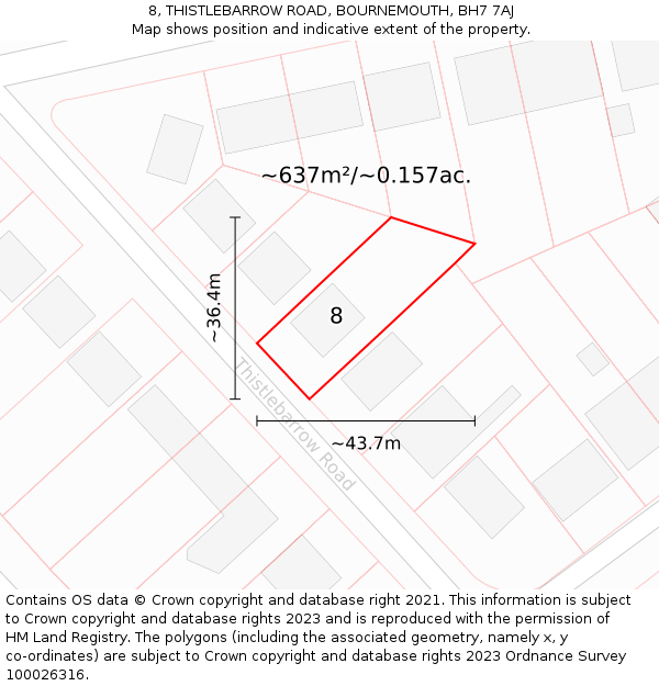 8, THISTLEBARROW ROAD, BOURNEMOUTH, BH7 7AJ: Plot and title map