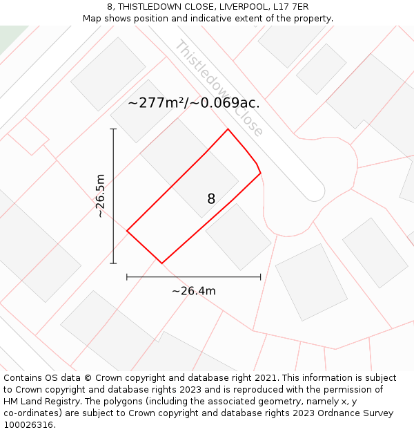8, THISTLEDOWN CLOSE, LIVERPOOL, L17 7ER: Plot and title map