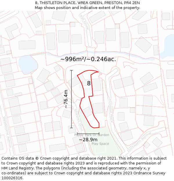 8, THISTLETON PLACE, WREA GREEN, PRESTON, PR4 2EN: Plot and title map