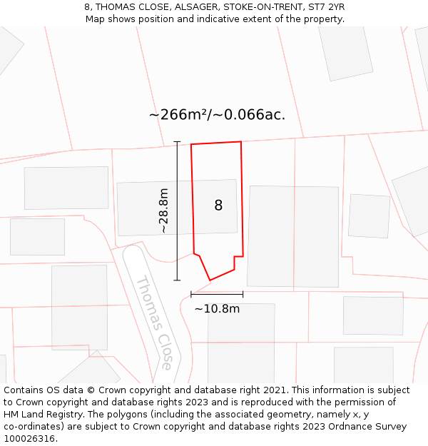 8, THOMAS CLOSE, ALSAGER, STOKE-ON-TRENT, ST7 2YR: Plot and title map