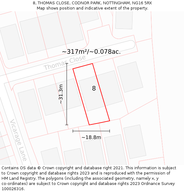 8, THOMAS CLOSE, CODNOR PARK, NOTTINGHAM, NG16 5RX: Plot and title map