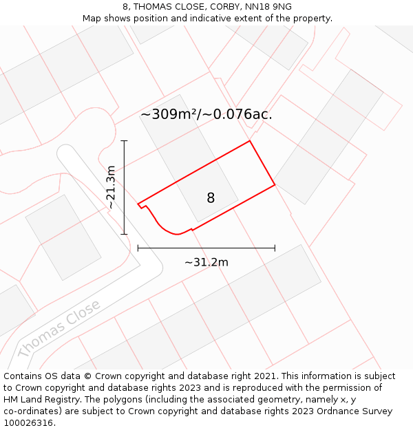 8, THOMAS CLOSE, CORBY, NN18 9NG: Plot and title map