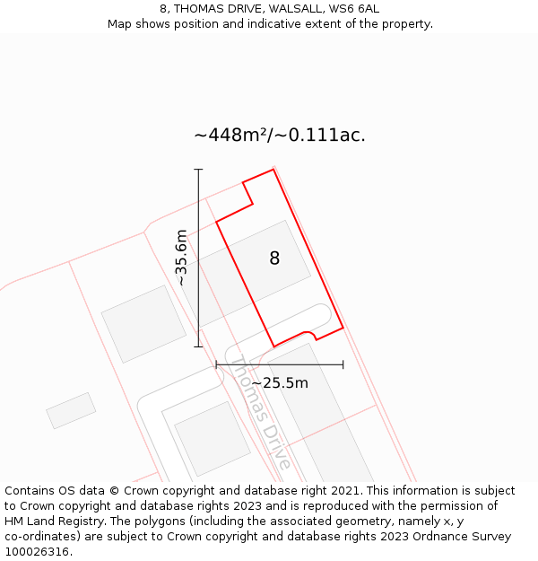 8, THOMAS DRIVE, WALSALL, WS6 6AL: Plot and title map