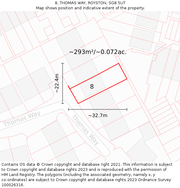 8, THOMAS WAY, ROYSTON, SG8 5UT: Plot and title map