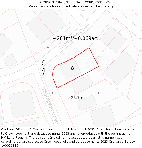 8, THOMPSON DRIVE, STRENSALL, YORK, YO32 5ZN: Plot and title map