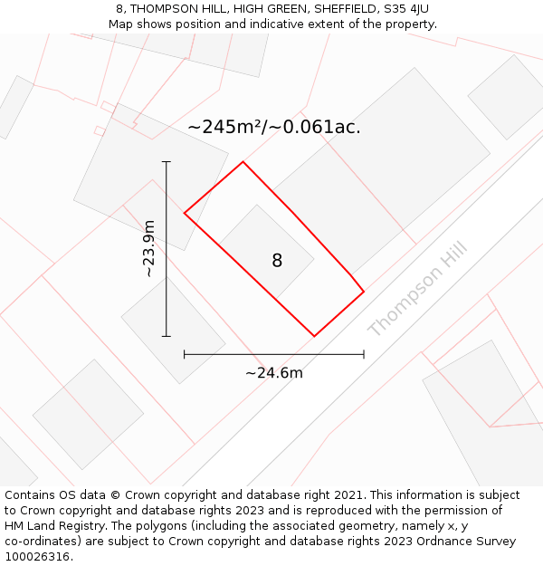 8, THOMPSON HILL, HIGH GREEN, SHEFFIELD, S35 4JU: Plot and title map