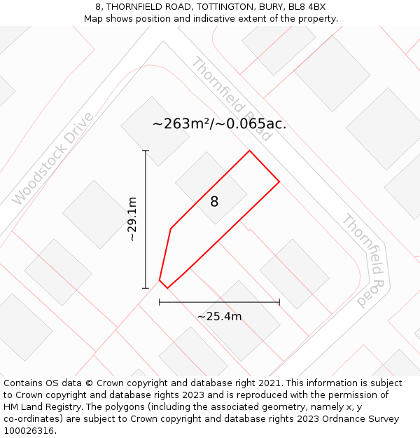 8, THORNFIELD ROAD, TOTTINGTON, BURY, BL8 4BX: Plot and title map
