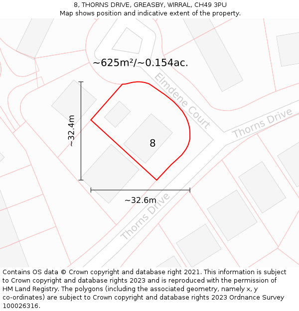 8, THORNS DRIVE, GREASBY, WIRRAL, CH49 3PU: Plot and title map