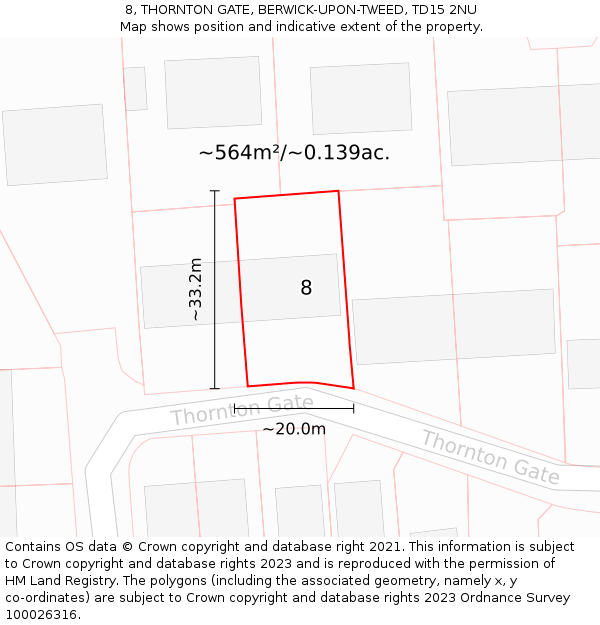 8, THORNTON GATE, BERWICK-UPON-TWEED, TD15 2NU: Plot and title map