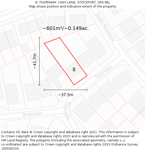 8, THORNWAY, HIGH LANE, STOCKPORT, SK6 8EL: Plot and title map