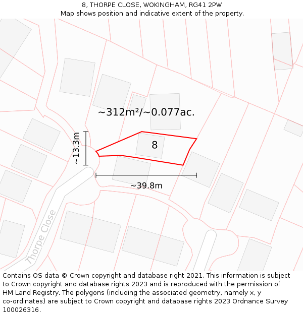 8, THORPE CLOSE, WOKINGHAM, RG41 2PW: Plot and title map
