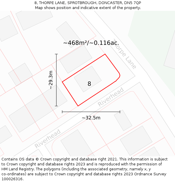 8, THORPE LANE, SPROTBROUGH, DONCASTER, DN5 7QP: Plot and title map