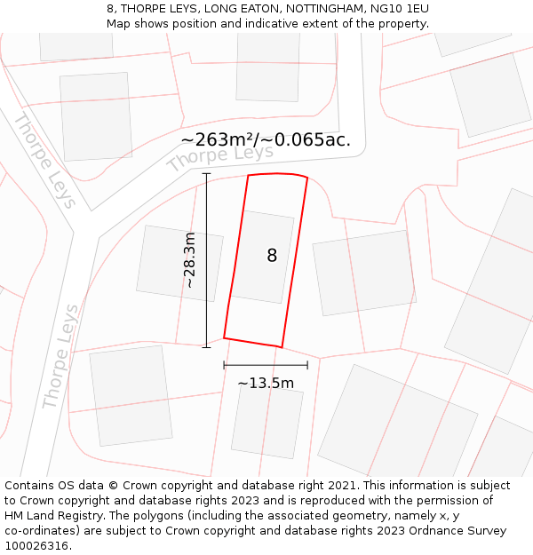 8, THORPE LEYS, LONG EATON, NOTTINGHAM, NG10 1EU: Plot and title map