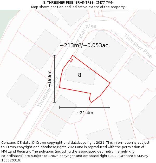 8, THRESHER RISE, BRAINTREE, CM77 7WN: Plot and title map