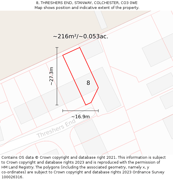8, THRESHERS END, STANWAY, COLCHESTER, CO3 0WE: Plot and title map