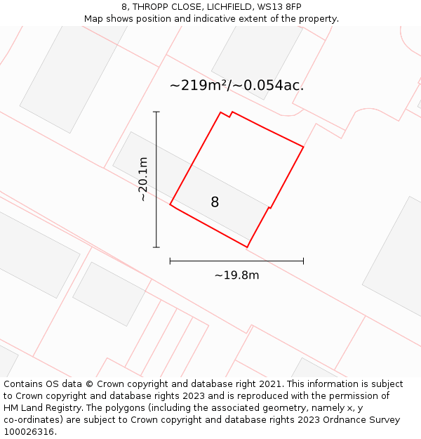 8, THROPP CLOSE, LICHFIELD, WS13 8FP: Plot and title map