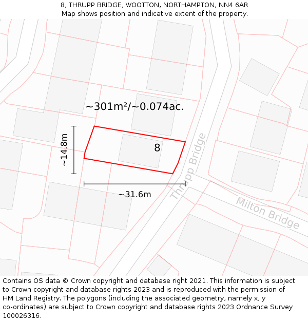 8, THRUPP BRIDGE, WOOTTON, NORTHAMPTON, NN4 6AR: Plot and title map