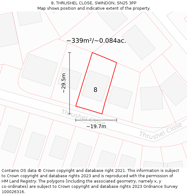8, THRUSHEL CLOSE, SWINDON, SN25 3PP: Plot and title map