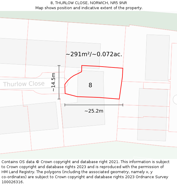 8, THURLOW CLOSE, NORWICH, NR5 9NR: Plot and title map