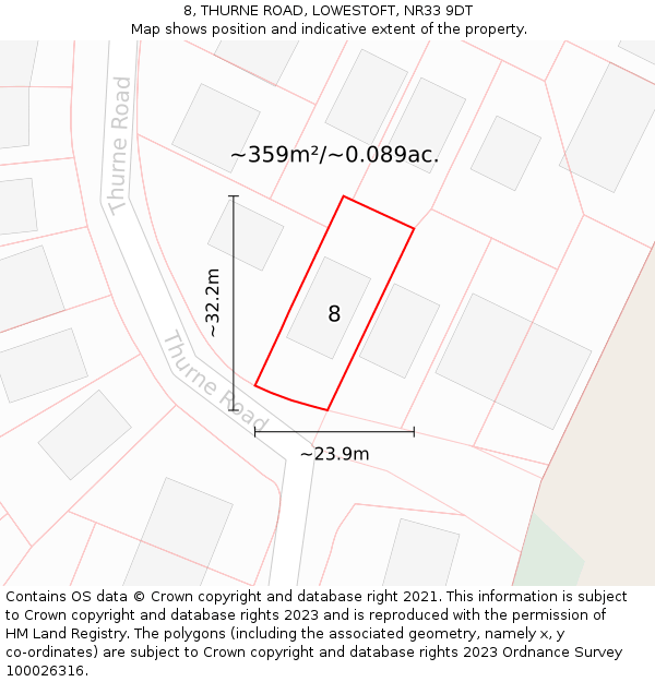 8, THURNE ROAD, LOWESTOFT, NR33 9DT: Plot and title map