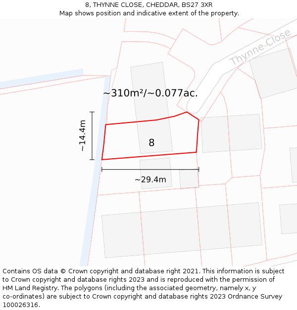 8, THYNNE CLOSE, CHEDDAR, BS27 3XR: Plot and title map