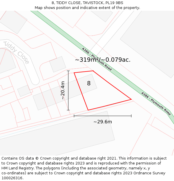 8, TIDDY CLOSE, TAVISTOCK, PL19 9BS: Plot and title map