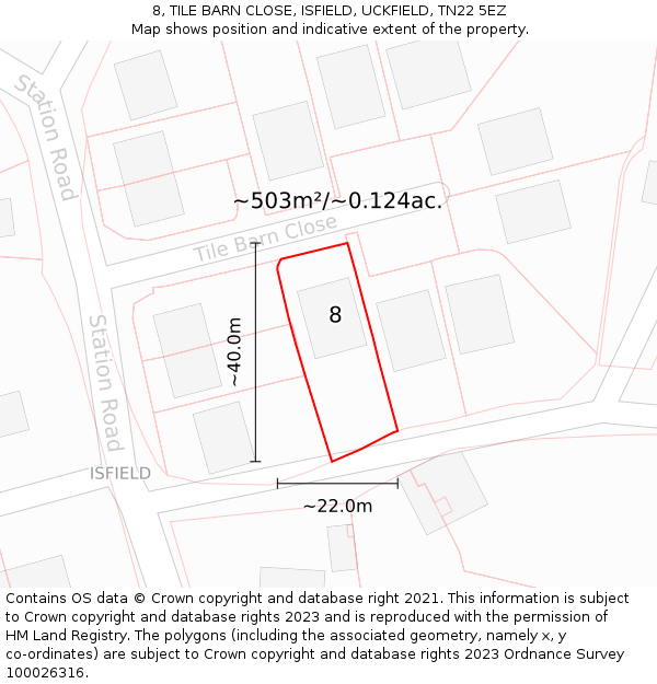 8, TILE BARN CLOSE, ISFIELD, UCKFIELD, TN22 5EZ: Plot and title map