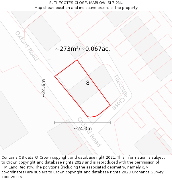 8, TILECOTES CLOSE, MARLOW, SL7 2NU: Plot and title map