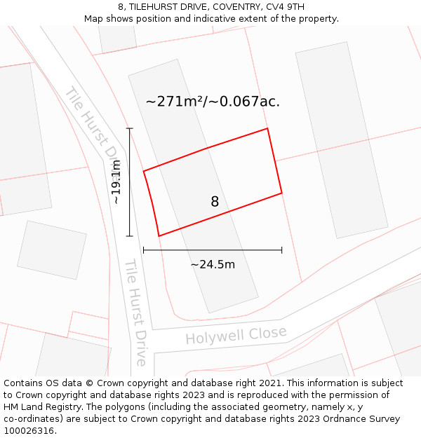8, TILEHURST DRIVE, COVENTRY, CV4 9TH: Plot and title map