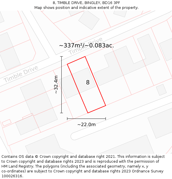 8, TIMBLE DRIVE, BINGLEY, BD16 3PF: Plot and title map