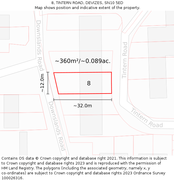 8, TINTERN ROAD, DEVIZES, SN10 5ED: Plot and title map