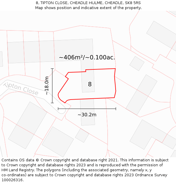 8, TIPTON CLOSE, CHEADLE HULME, CHEADLE, SK8 5RS: Plot and title map