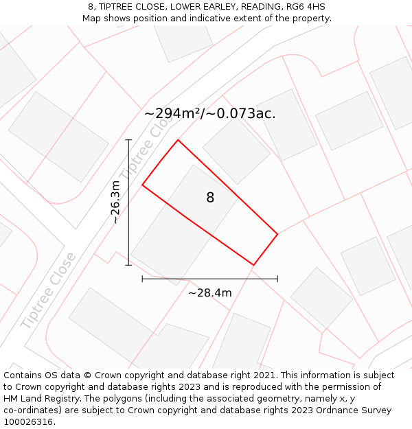 8, TIPTREE CLOSE, LOWER EARLEY, READING, RG6 4HS: Plot and title map