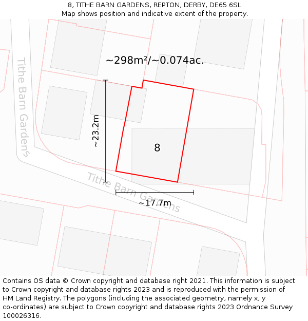 8, TITHE BARN GARDENS, REPTON, DERBY, DE65 6SL: Plot and title map