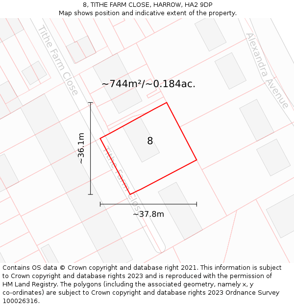 8, TITHE FARM CLOSE, HARROW, HA2 9DP: Plot and title map