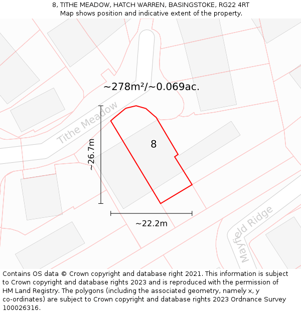 8, TITHE MEADOW, HATCH WARREN, BASINGSTOKE, RG22 4RT: Plot and title map