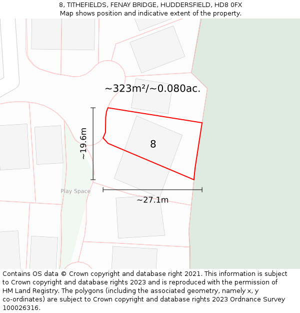 8, TITHEFIELDS, FENAY BRIDGE, HUDDERSFIELD, HD8 0FX: Plot and title map
