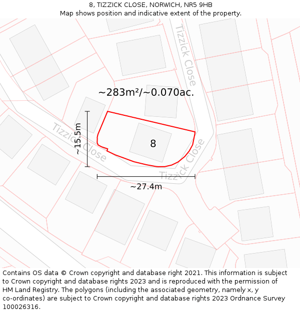 8, TIZZICK CLOSE, NORWICH, NR5 9HB: Plot and title map