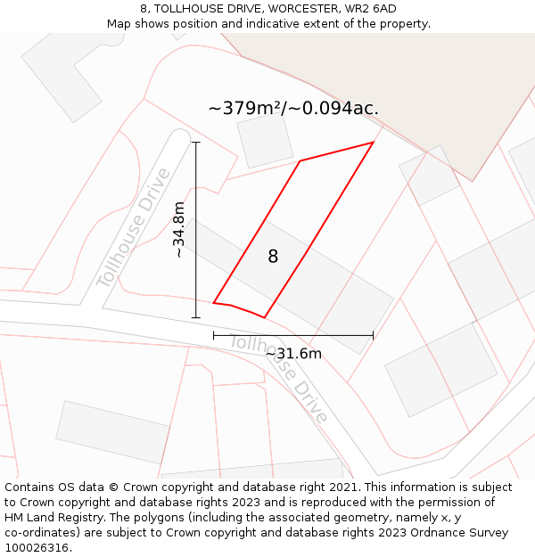 8, TOLLHOUSE DRIVE, WORCESTER, WR2 6AD: Plot and title map