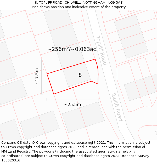8, TOPLIFF ROAD, CHILWELL, NOTTINGHAM, NG9 5AS: Plot and title map