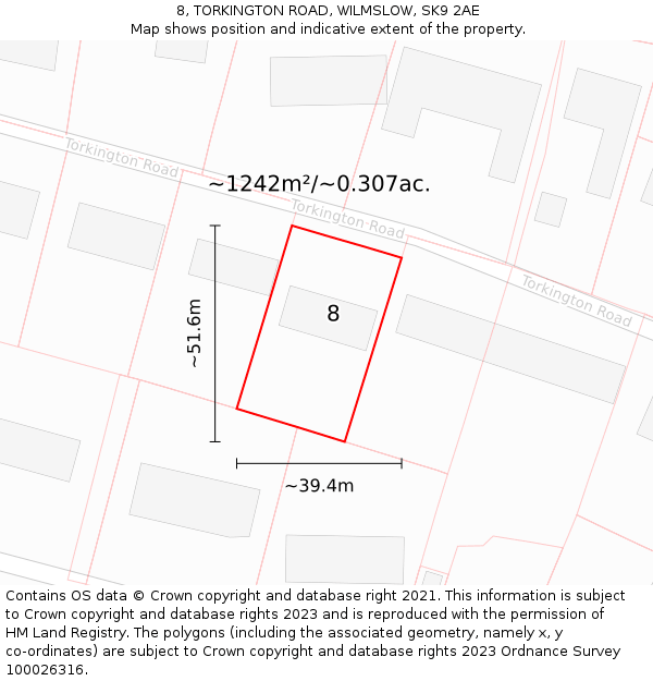 8, TORKINGTON ROAD, WILMSLOW, SK9 2AE: Plot and title map