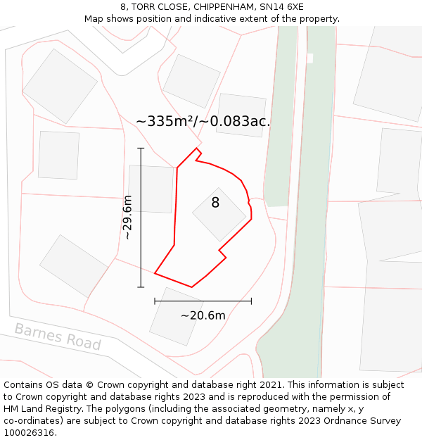 8, TORR CLOSE, CHIPPENHAM, SN14 6XE: Plot and title map