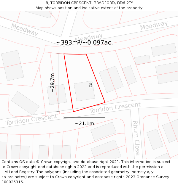 8, TORRIDON CRESCENT, BRADFORD, BD6 2TY: Plot and title map